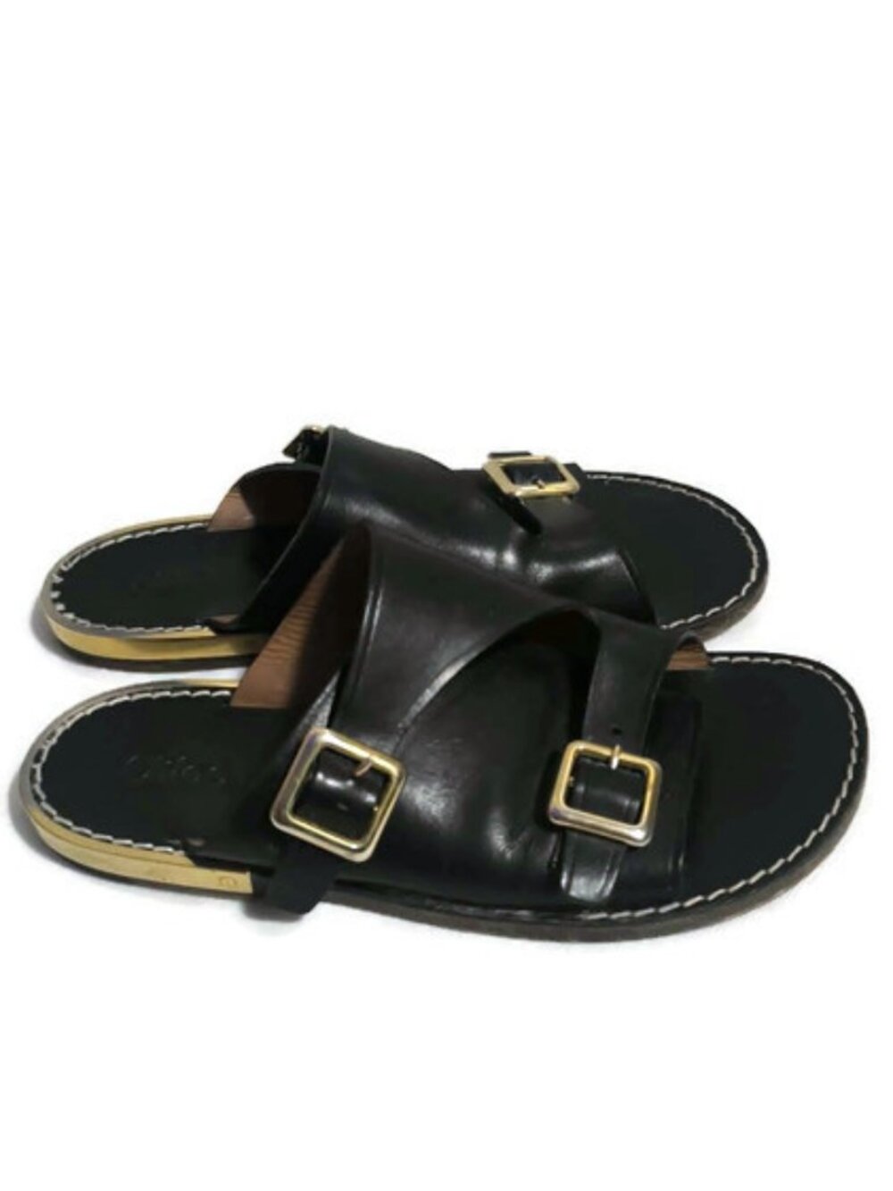 Chloé Wave Black Leather Flat Sandals 38 - Picture 1 of 15